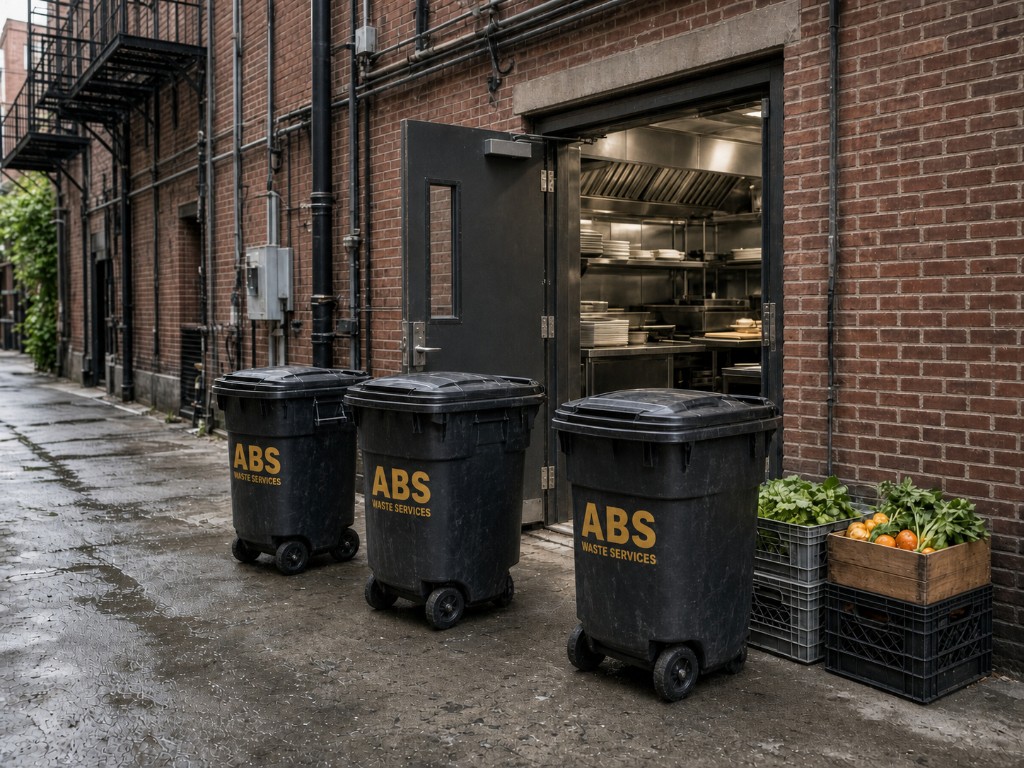 ABS Waste Services barrel pickup at a restaurant